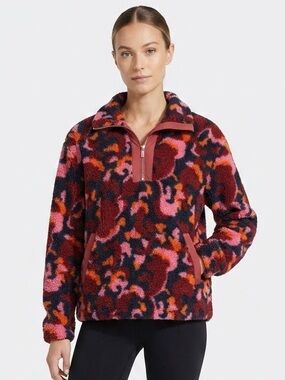S SAGE Collective Women's Red Faux Shearling Pullover Quarter Zip Small